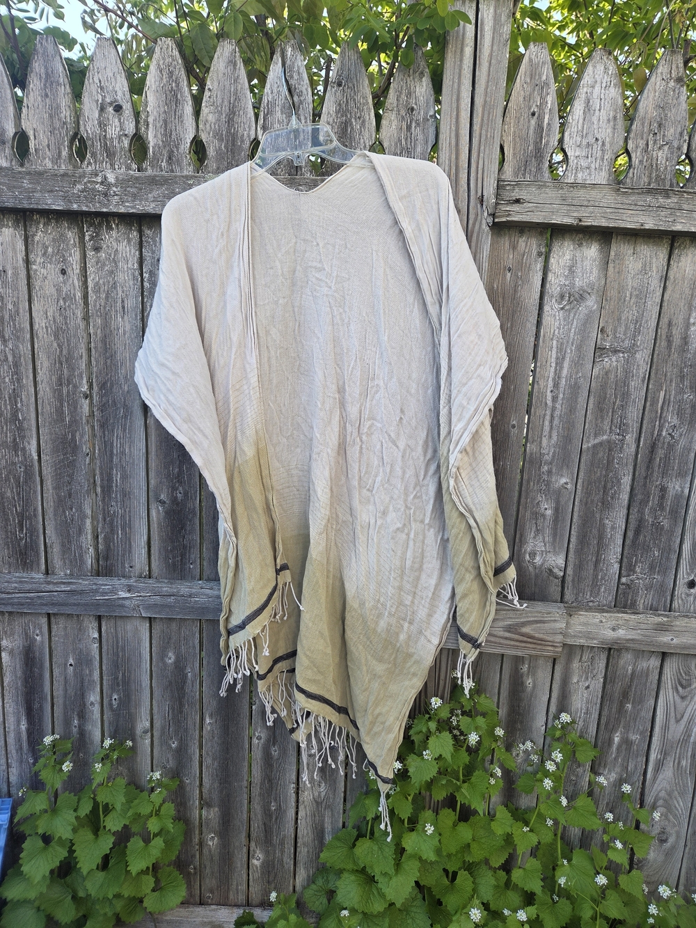 Lightweight Cream and Olive Fringe Shawl